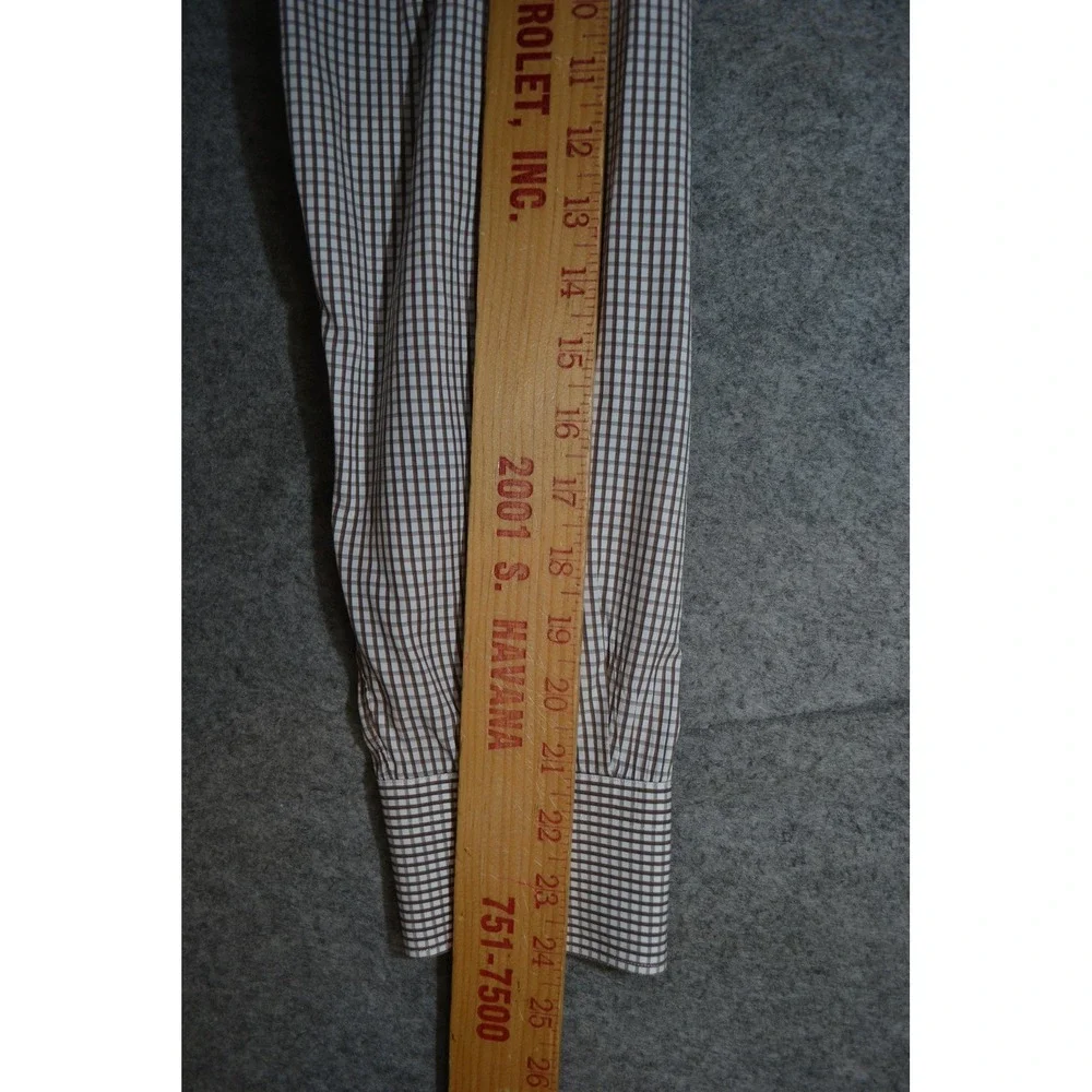 Ermenegildo Zegna‎ Shirt Mens 16 41 Brown Check Long Sleeve Button Front